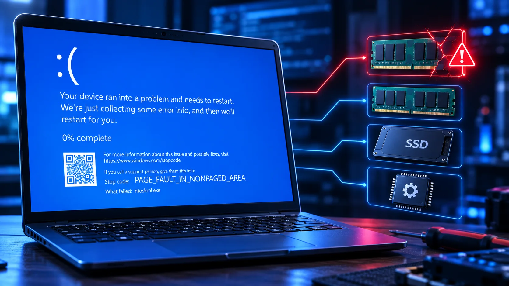 Синий экран Windows с ошибкой PAGE_FAULT_IN_NONPAGED_AREA 0x00000050 на мониторе